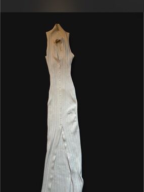 Bershka Sleeveless Ribbed Button-Front Maxi Dress in Cream